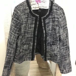 Navy, grey, white, black tweed blazer.